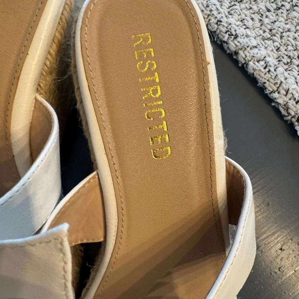 Restricted White Knotted Espadrille Wedge Slides